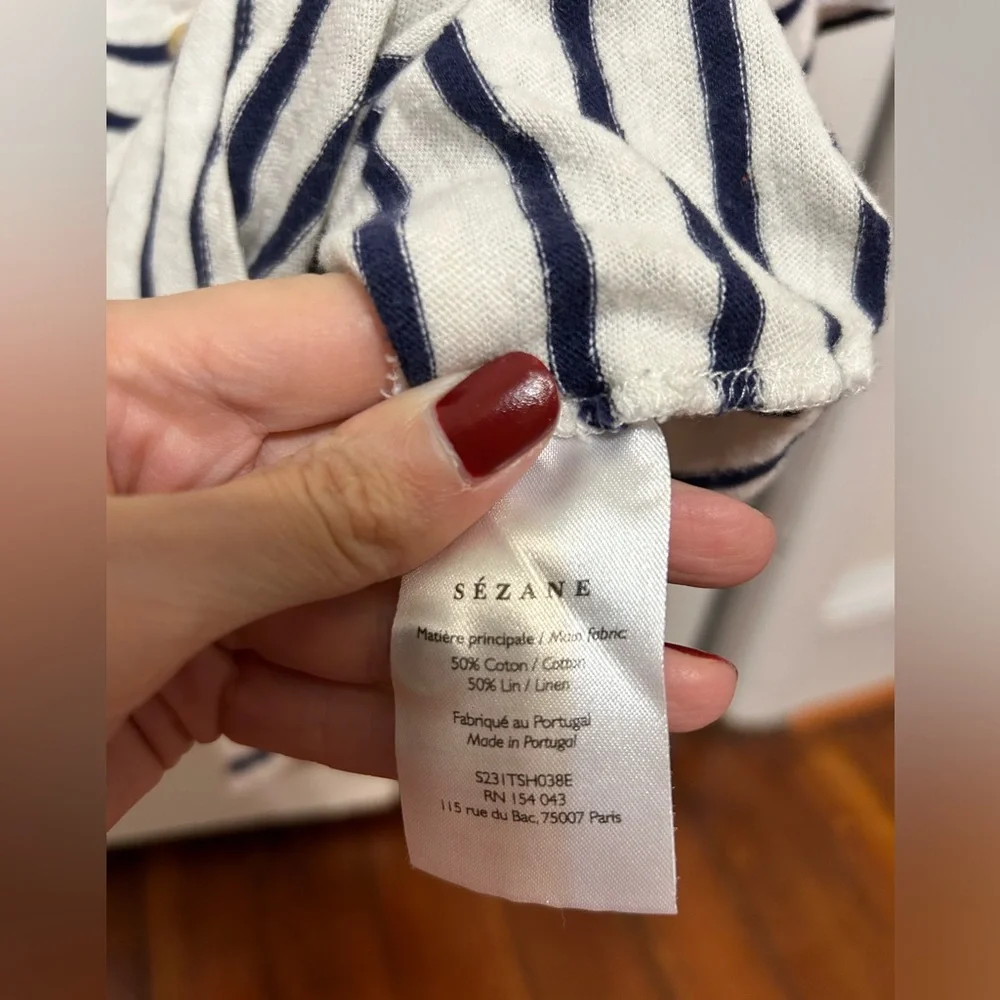 Sezane Milo T-Shirt in Ecru/Navy Striped, Size S - Picture 9 of 11